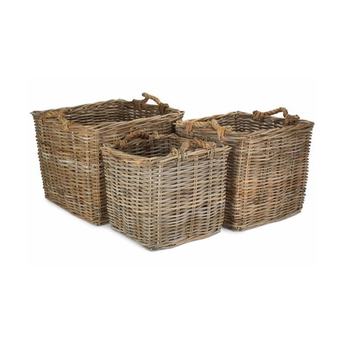 Cestino quadrato in legno di rattan grigio - Foto 3 di 29