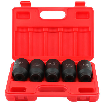 5Pcs 1/2'' Drive 6 POINT Deep Spindle Axle Nut Socket Set 5pcs 33 34 35 36 38mm
