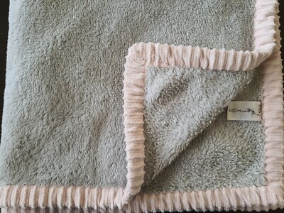 Chick Pea Grey & Pink Soft Plush Baby Security Blanket Ribbed Trim Edge 30x36