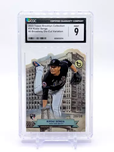 Kodai Senga 2023 Topps Brooklyn Collection Broadway Die-Cut #'D /38 ROOKIE CGC 9