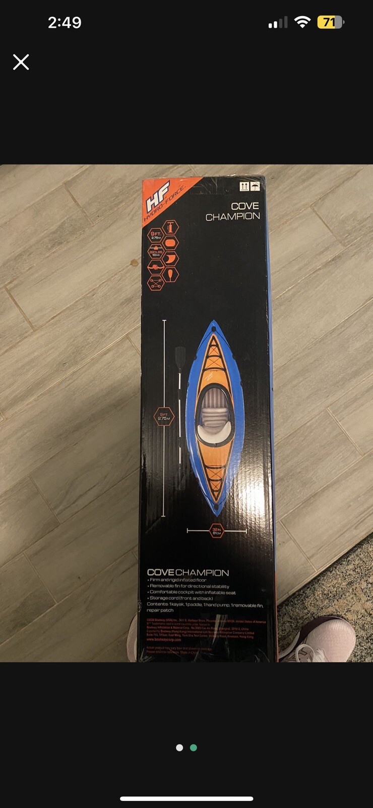 Bestway Hydro Force Cove Champion Inflatable 1 Person Outdoor Water Kayak Set