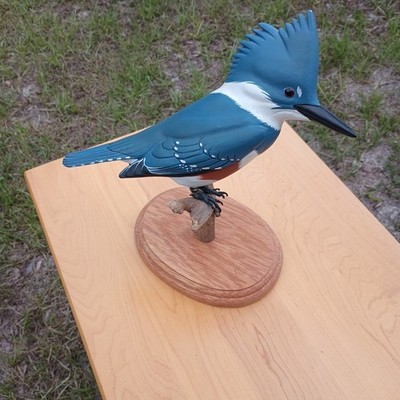 Ed + Judy Green Hand-Carved Bird Hand-Painted Female Belted Kingfisher