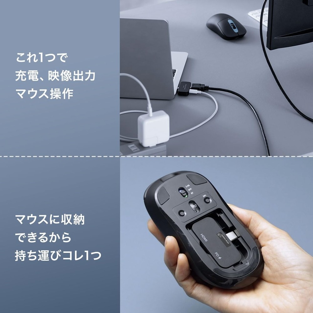 Bluetooth Wireless Mouse with 2.4G USB-C Receiver and USB Hub Function