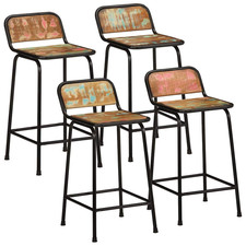 Bar Stool Brown Solid Mango Wood Seat with Black Iron Legs 46x35.5x80cm (2pcs).