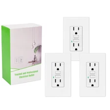 GFCI Outlet 15A WR TR LED Indicator ETL Listed Wall Plate Included White Home ×3