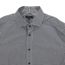 QUINCE Men's Organic Cotton Stretch Poplin Dress Shirt Navy Gingham EUC Large