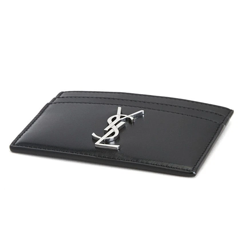 Tarjetero SAINT LAURENT YSL monograma cuero liso para hombre negro 3,9 x 0,2 x 2,9 pulgadas Foto 4 de 4