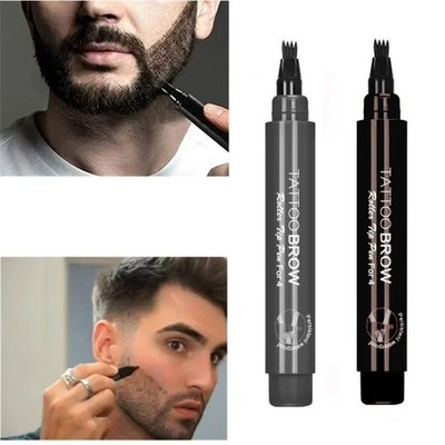 Beard Pencil Filler Kit - 4 Tip Pen & Brush Set for Men, Mustache Shaper & Facia
