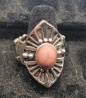 Vintage Carbachon Silver Tone Pink Coral Ring Southwestern Style Adjustable — photo 1