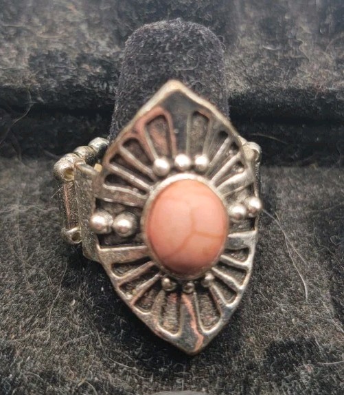 Vintage Carbachon Silver Tone Pink Coral Ring Southwestern Style Adjustable