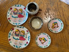 Vintage Lot Of Metal Children's Play Tea Set Dishes