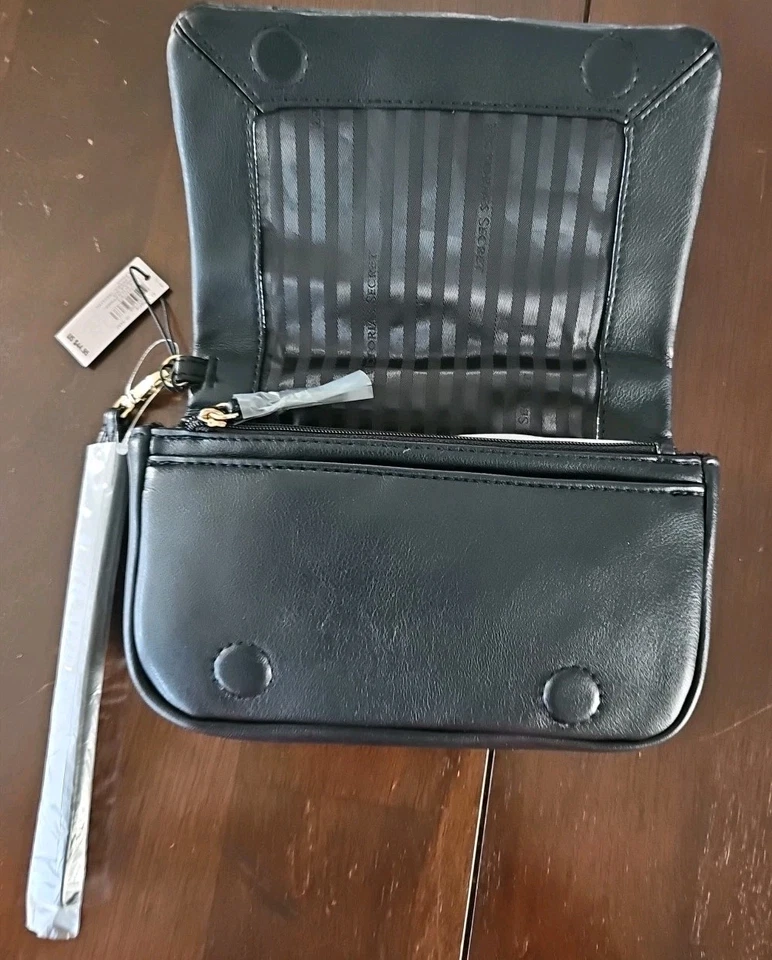 Victoria's Secret Walletnappapub Preto Couro Genuíno Fecho de Pressão Novo - Imagem 2 de 4