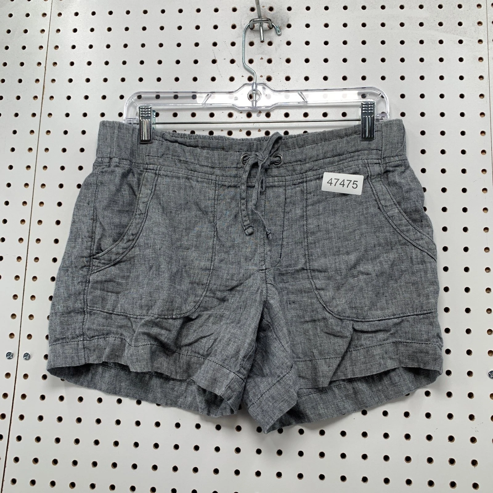 Athleta 100% Linen Shorts Womens 6 Gray Drawstring Elastic Waist Pocket 33x4.5