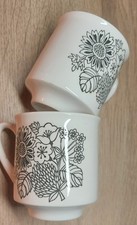 Grindley Ironstone Small Coffee Cups Mugs Set of 2 Black & White Some Crazing