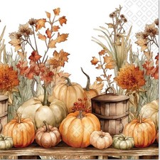 TWO Paper Beverage Decoupage Napkins - Fall Pumpkins Leaves Autumn Warm Rustic
