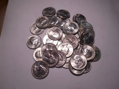 One Roll 1964-D Washington Quarters - AU+