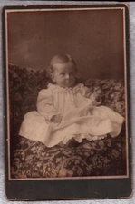 VTG Cabinet Card Photo Cute Baby Girl Furled Dress 1904