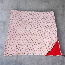 Vtg Handmade Blanket Quilt 38x38 Pink Butterflies Flocked Texture Red Backing