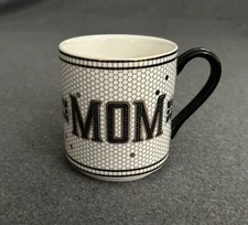 Anthropologie Bistro Tile MOM Mug Coffee Tea Cup Mosaic 24K Gold Trim NEW in Box