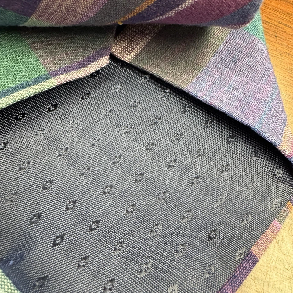 Corbata vintage años 90 Abercrombie & Fitch verde/púrpura a cuadros algodón preppy hecha en EE. UU. Foto 2 de 4