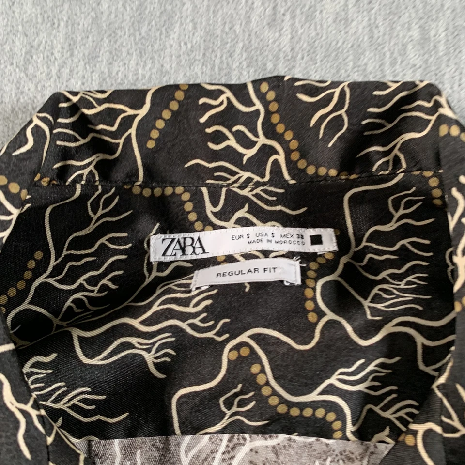 Zara Shirt Mens Small Black Tan Regular Fit Abstract Coral Print Short Sleeve - Image 4 of 4