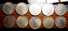 PEACE SILVER DOLLARS LOT  10 COINS NICE BETTER GRADE AND DATE LOT $10 FACE 90%
