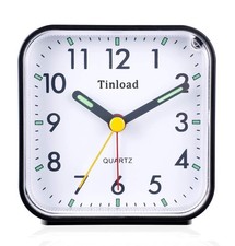 Tinload Small Battery Operated Analog Travel Alarm Clock Silent Small, Black