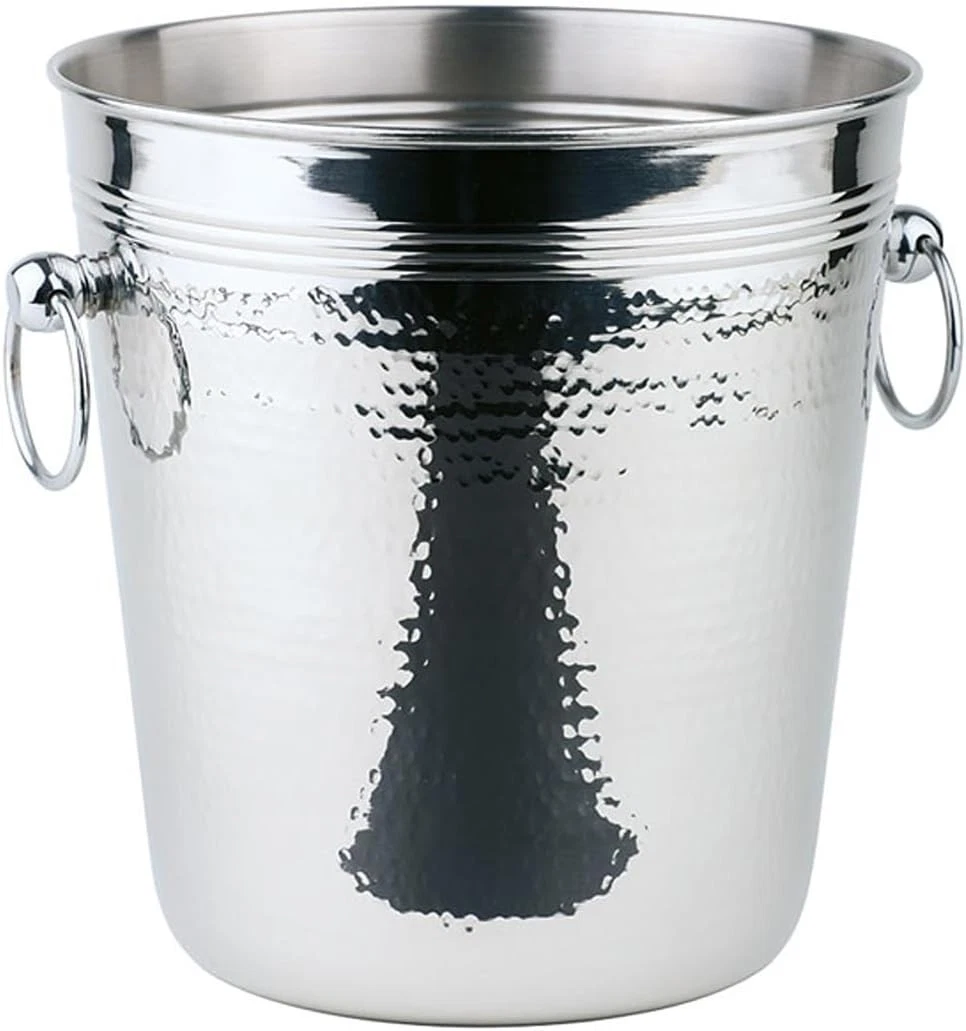 Stainless Steel Ice Bucket Wine Cooler Hammered Finish with Handle Drink Chiller