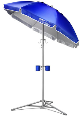Sombrilla portátil ligera con trípode ajustable playa patio exterior azul, Nuevo