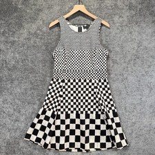 Worthington Dress Black White Checkered Sleeveless Stretch Fit Flare 12