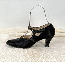 As-Is 20s Vintage Ankle Strap Heels Antique Shoes Black Satin Buttoned Selby