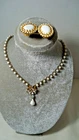 Vintage Milk Glass MCM Rhinestone Necklace w Similar Clip on Earrings Not a Set
