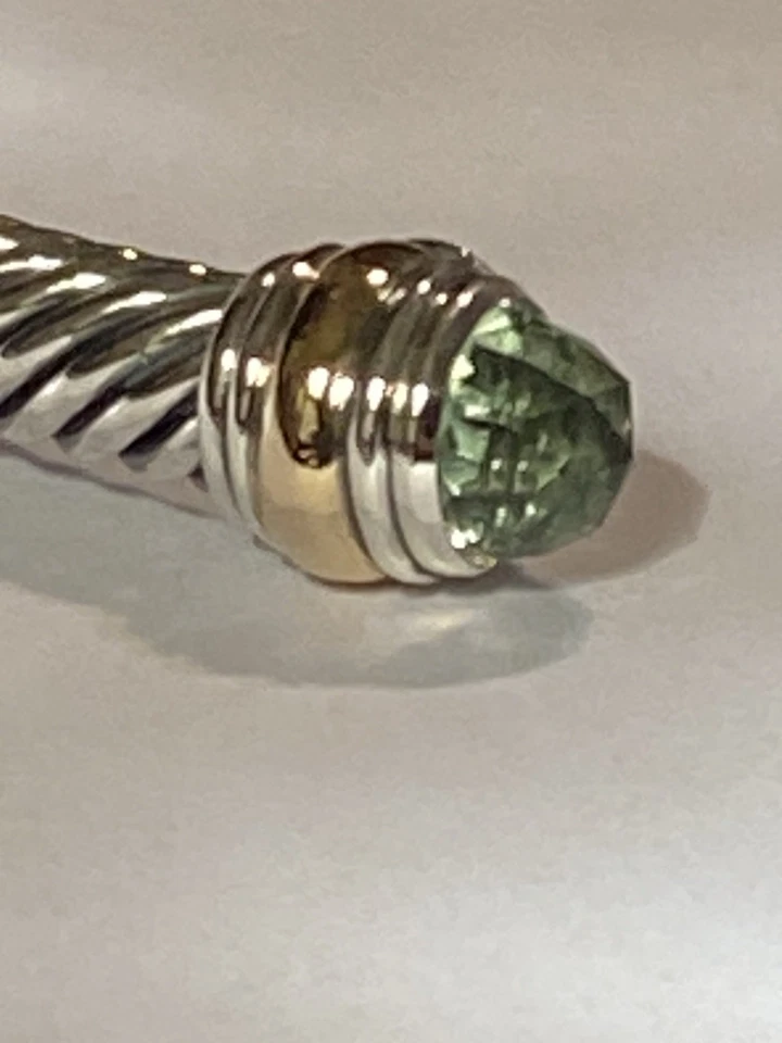 David Yurman Cable Classics 5mm Prasiolite Cuff Bracelet 925 And 585 LARGE - Image 2 of 4