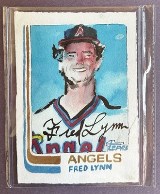 FRED LYNN 2021 Topps Spotlight ORIGINAL PAINTING 1/1 Andy Friedman Signed - Bild 1 von 2
