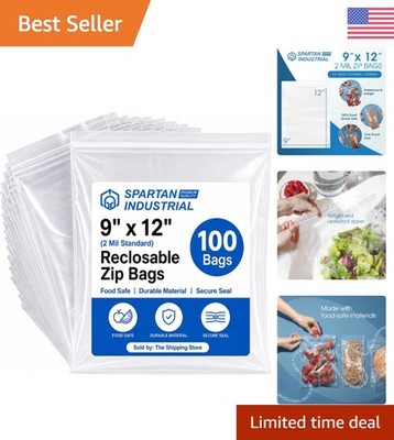 Durable Clear Zip Bags 100 Pack - 9x12 , Perfect for Food & Organization