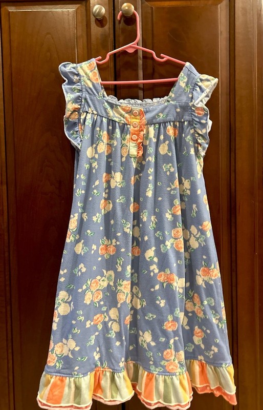 Matilda Jane Girls 2T Blue Floral Smocked Flutter Sleeve A-Line Dress