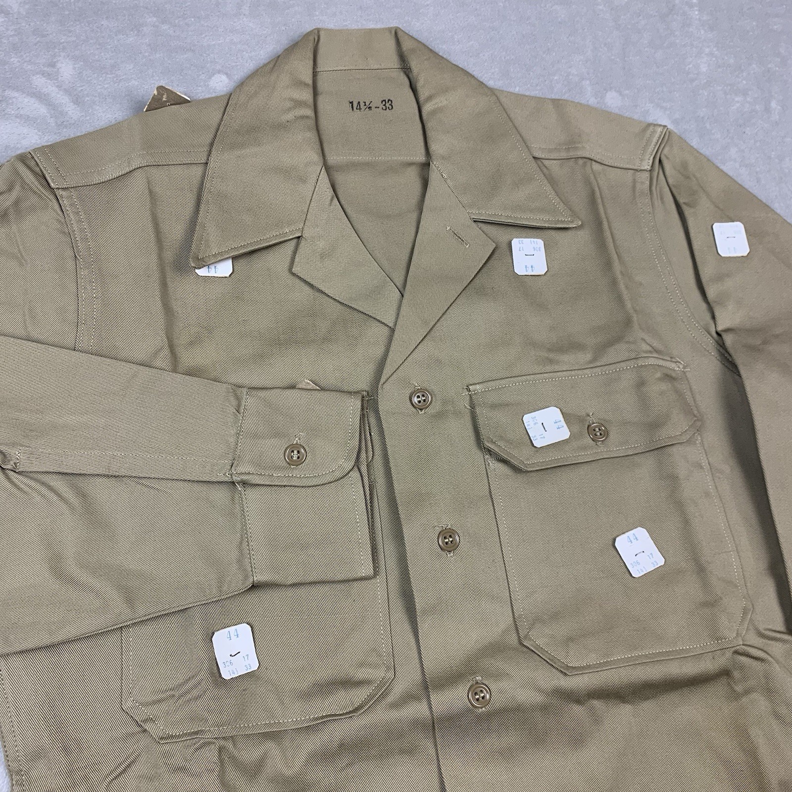 40s US Military Shirt 14.5x33 Khaki WW2 New Old Stock Philadelphia Quartermaster