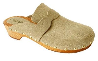 Cafe Noir Clogs HI6010 M006 Beige Nubukleder Sandale Hausschuh Blockabsatz