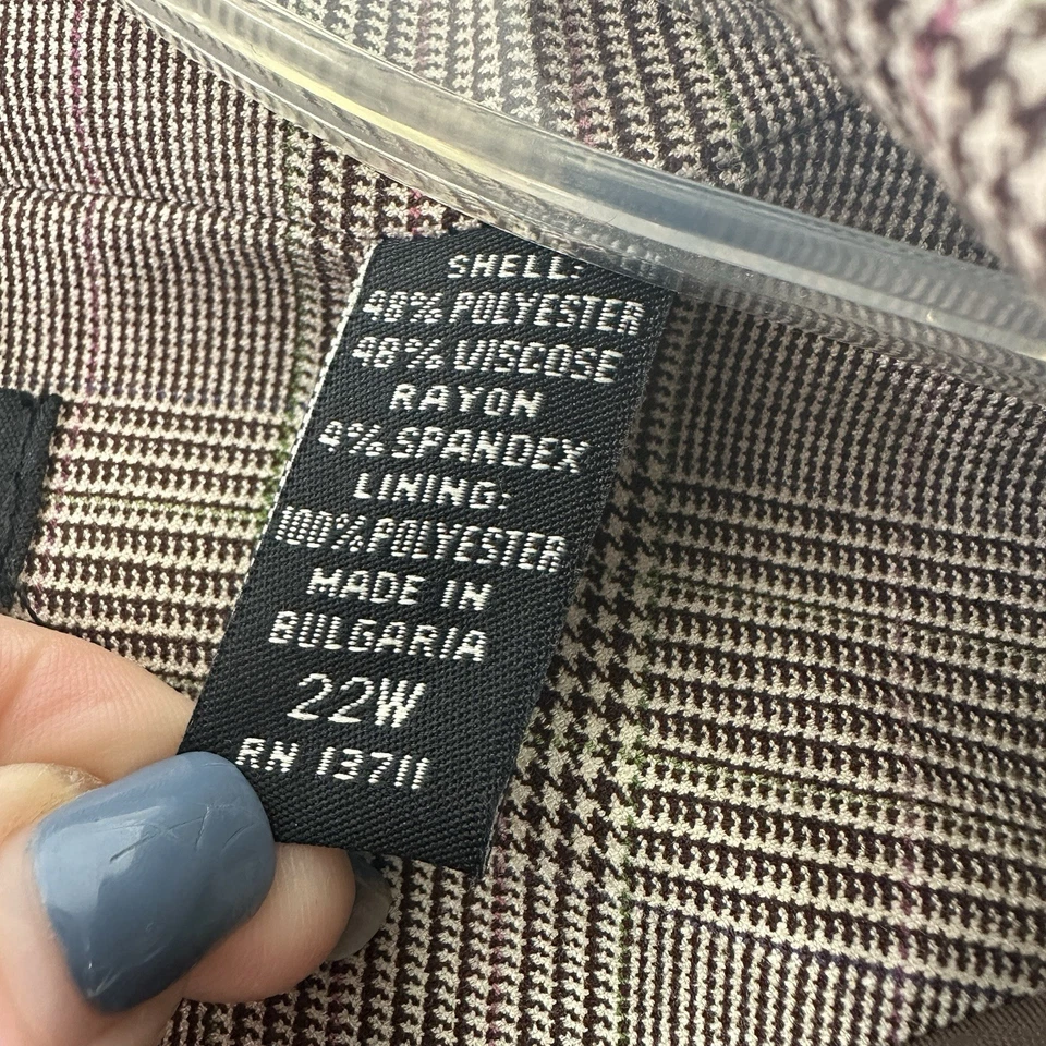 Valerie Stevens Mujer Plus 22W Marrón Cuadros 2 piezas Pantalón Blazer Pantalón Carrera Foto 3 de 4