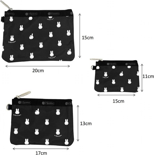 (Set di 3) Miffy Rabbit Lesportsac Triple Black Pouch Portafoglio Porta Carte d'identità - Foto 2 di 3