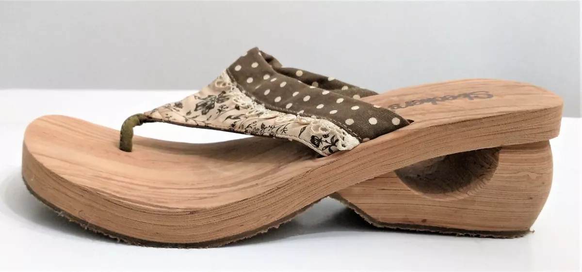 Skechers Women s Y2K Cali Wood Heel Mule Wedge Sandals Size 9.5 EUC