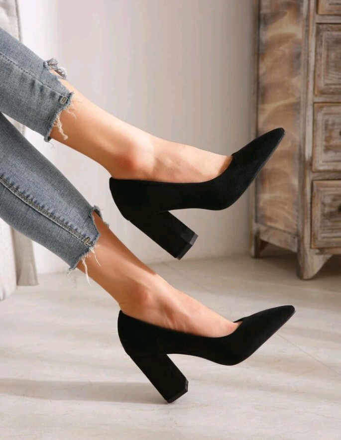 Faux Suede Pointed Toe Block heel Court Pumps Shoes UK