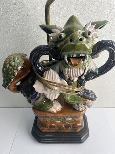 Vintage Foo Dog Sculpture Lamp Large 35” Shiwan Pottery 17” Sculpture - Picture 3 of 24