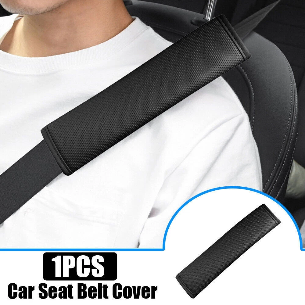 Black Leather Car Safety Belt Shoulder Cover Breathable Protection Seat  Belt Pad