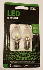 GREEN LED E-12 Base Night Light Bulbs 2-Pack Feit Electric New BPC7GJW