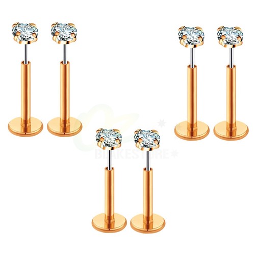 6PCS Push in Threadless Flat Back Earrings Studs Tragus Lip Piercing Jewellery - Picture 8 of 14