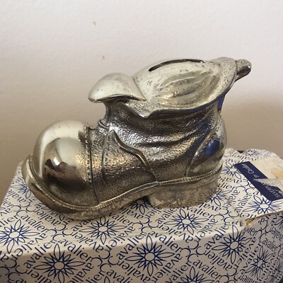 VINTAGE CAVALIER ENGLAND VERSILBERTER STIEFELSCHUH SPARDOSE, VERPACKT