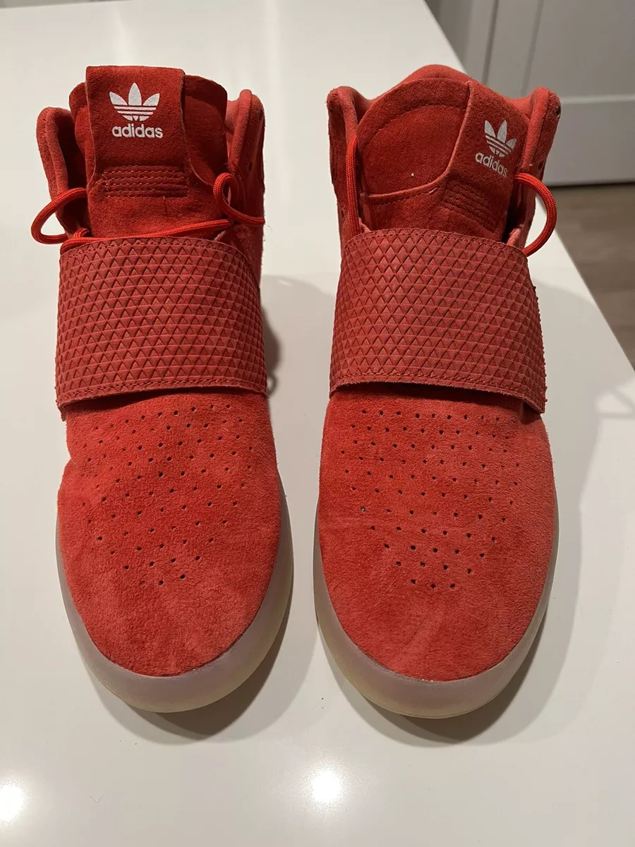 NWOB ADIDAS Tubular Invader Strap Men s 9.5 Red Suede Sneakers Hi Top