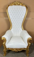 Casa Padrino Barock Thron Sessel Kunstleder Weiß Gold Prunkvoller Königssessel