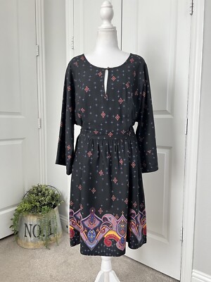 Lucky Brand Womens Black Paisley Boho Dress Tie Waist 3/4 Sleeve Size XL |  eBay